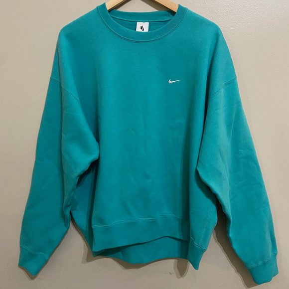 Nike NikeLab NRG Solo Swoosh Fleece Crewneck Washed Teal CV0554-393 Size NEW - Picture 2 of 7